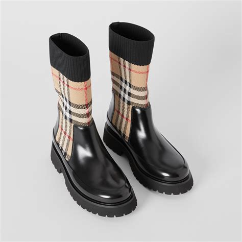 knitted check sock boots burberry|burberry leather stride chelsea.